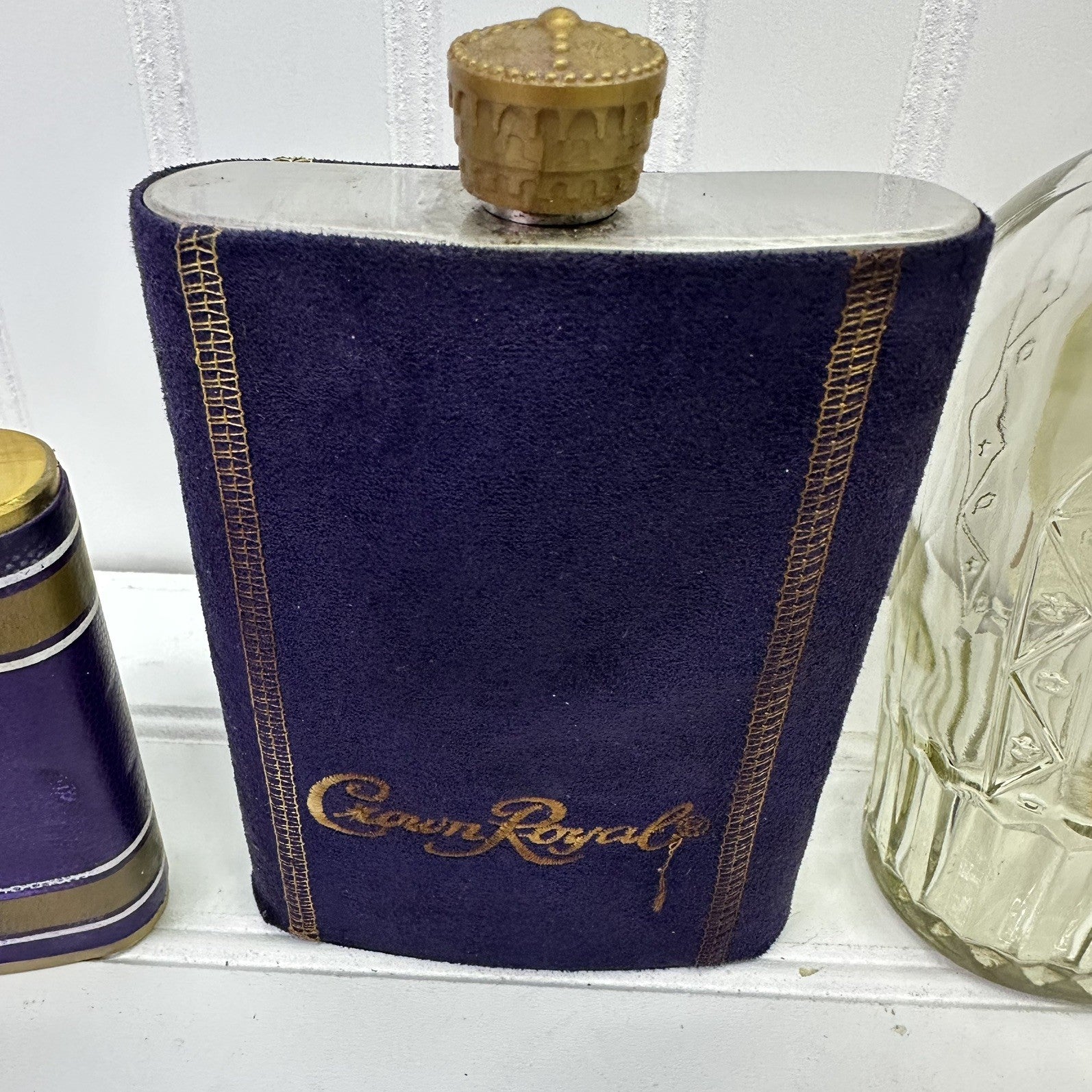 Lot  Crown Royal FlaskEmpty Bottles Reserve Glass Bottle Tin & Bag Set