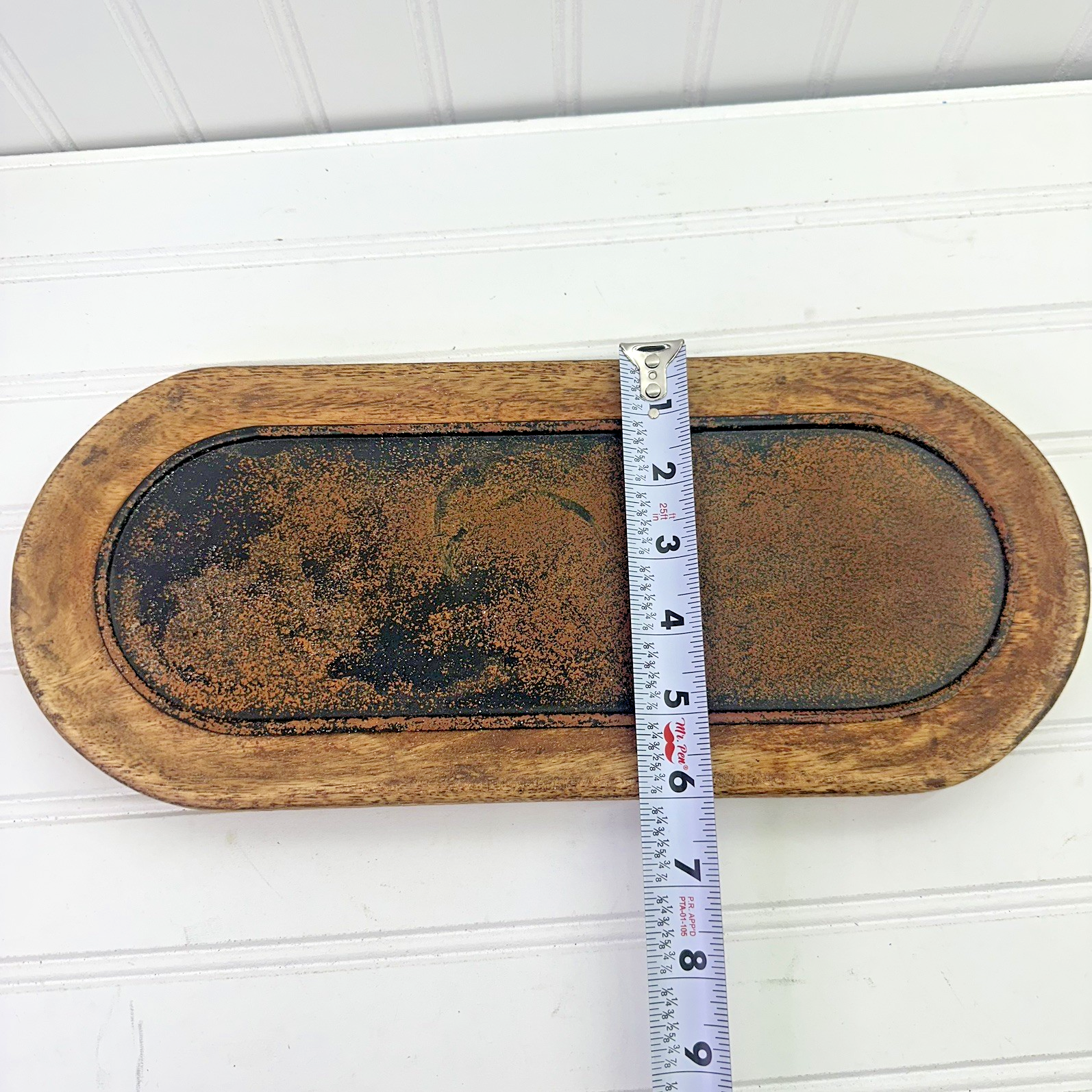 Rustic Wooden Candle Tray Base Primitive Wood Dough Bowl Style Decor 14"