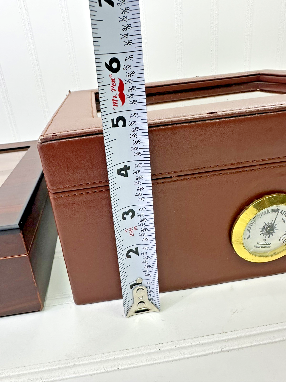 Lot of 2 Cigar Humidor Glass Top Box Hygrometer Cedar Wood Leather & Bald Eagle
