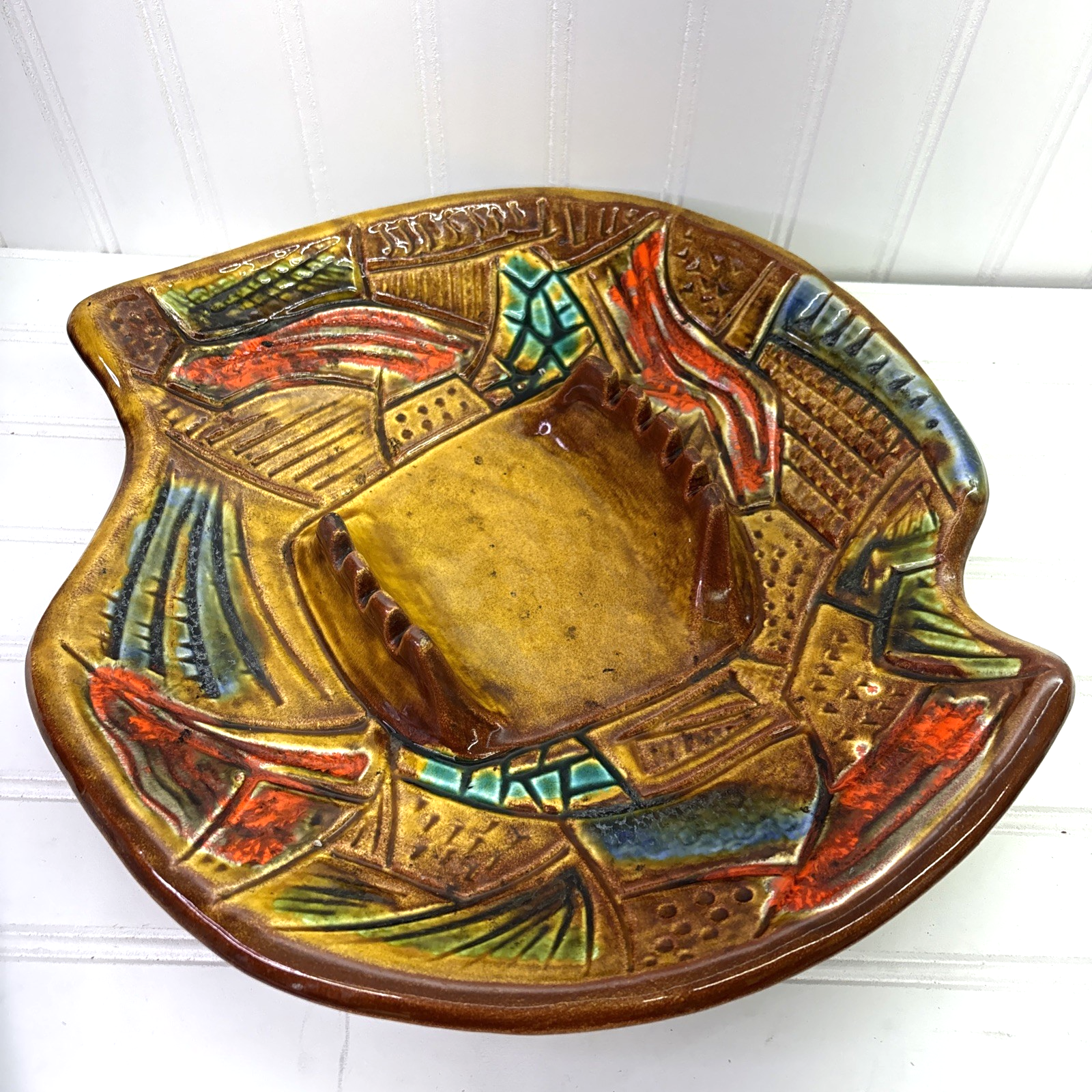 Vintage 70s California Studio Pottery Ashtray MCM Large Square Stoner Art