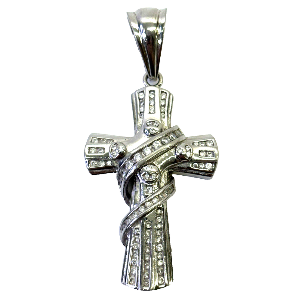 925 Sterling Silver Cross Pendant CZ 35.28g 80.9mm