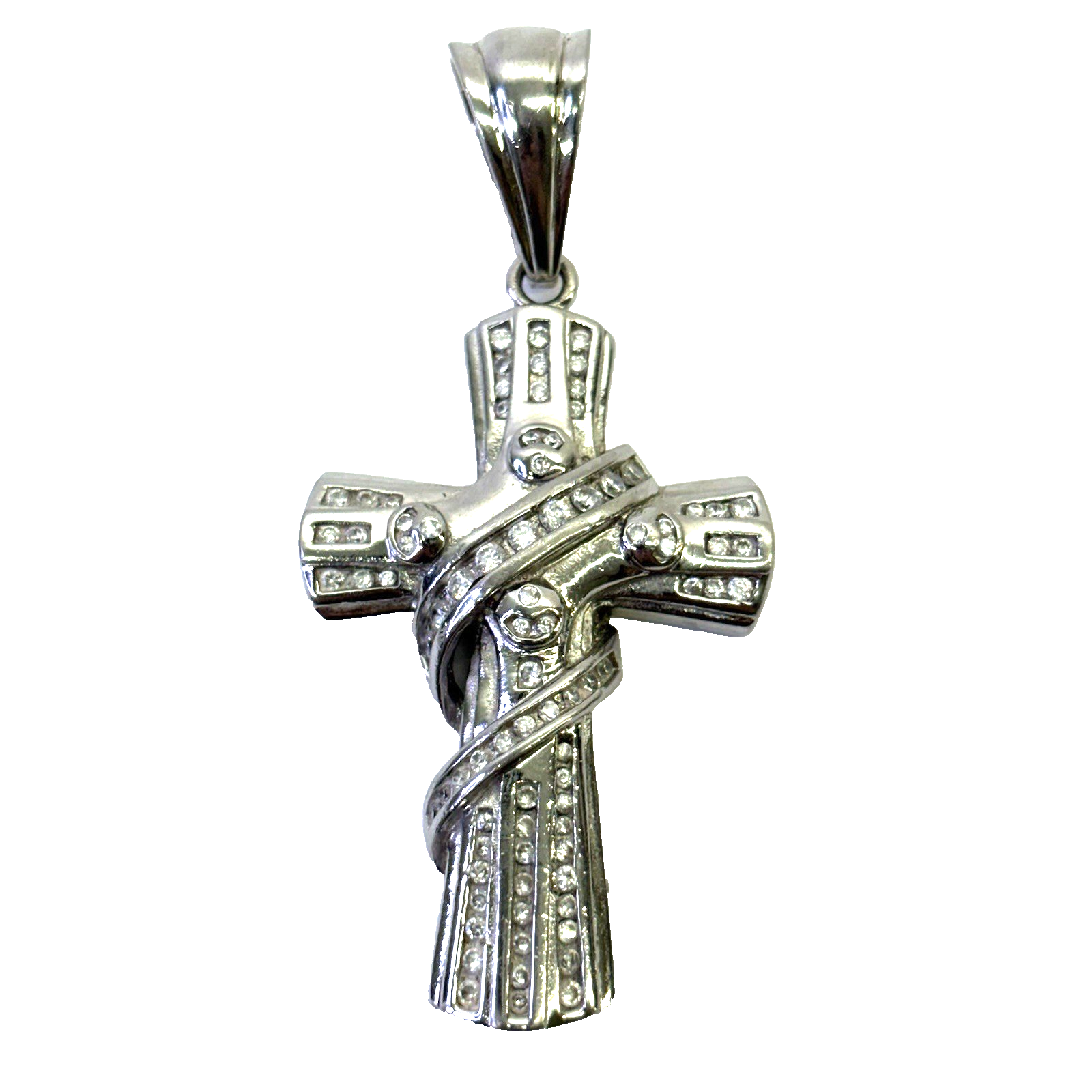 925 Sterling Silver Cross Pendant CZ 35.28g 80.9mm