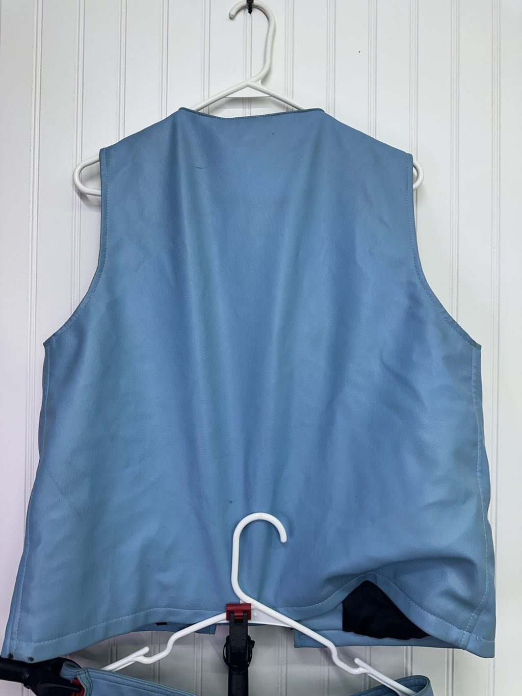 Y2K Blue Faux Leather Cargo Pants Size 32  & Utility Vest Set Mens Size M