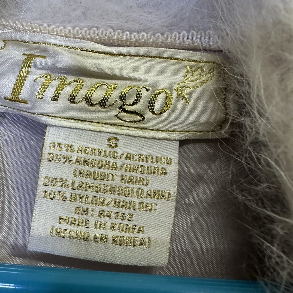 Vintage Imago Coat Small Beige Angora  Wool Blend Fuzzy Open Front Pockets