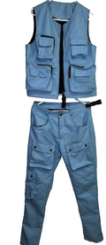 Y2K Blue Faux Leather Cargo Pants Size 32  & Utility Vest Set Mens Size M