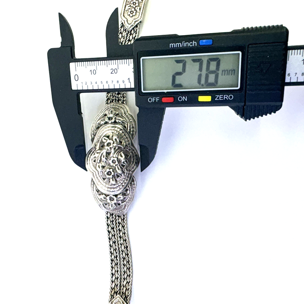 925 Sterling Silver Thailand Floral Multi Strand Bracelet 7.5” 41.59g