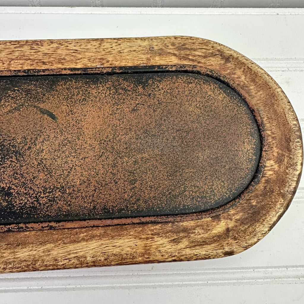 Rustic Wooden Candle Tray Base Primitive Wood Dough Bowl Style Decor 14"