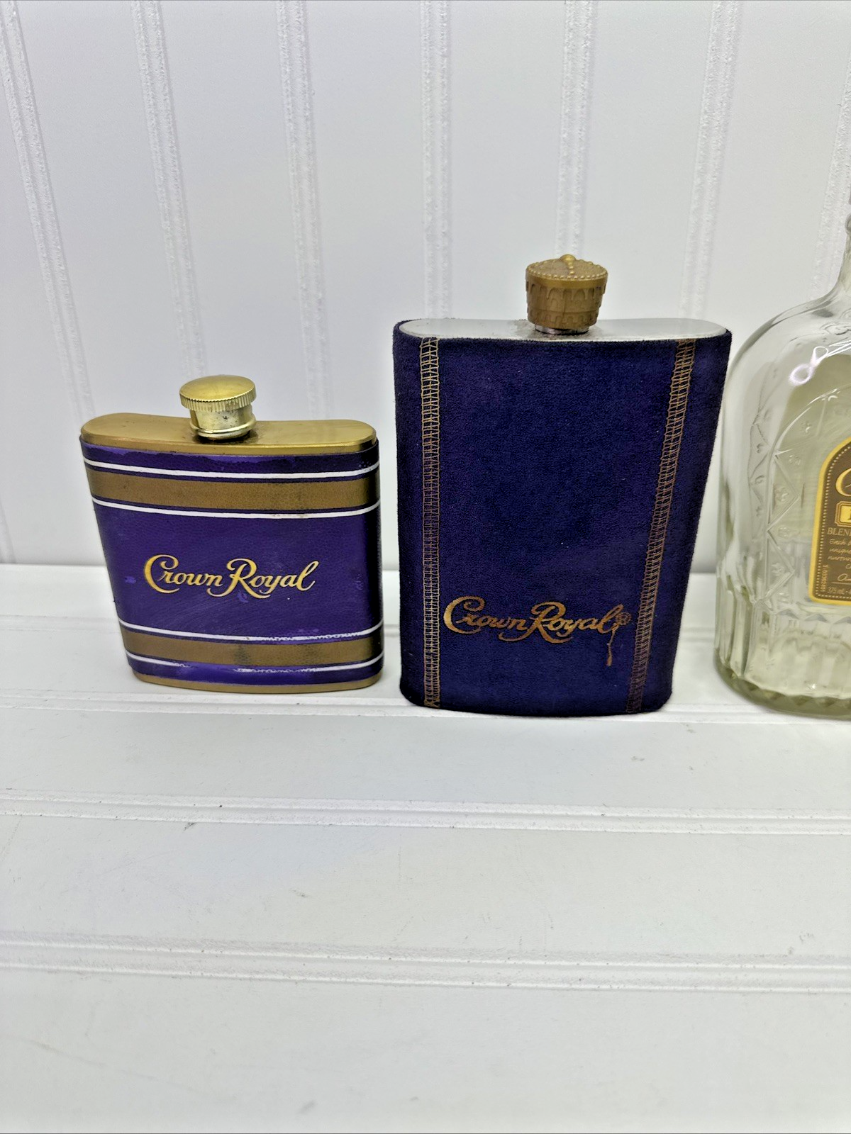 Lot  Crown Royal FlaskEmpty Bottles Reserve Glass Bottle Tin & Bag Set