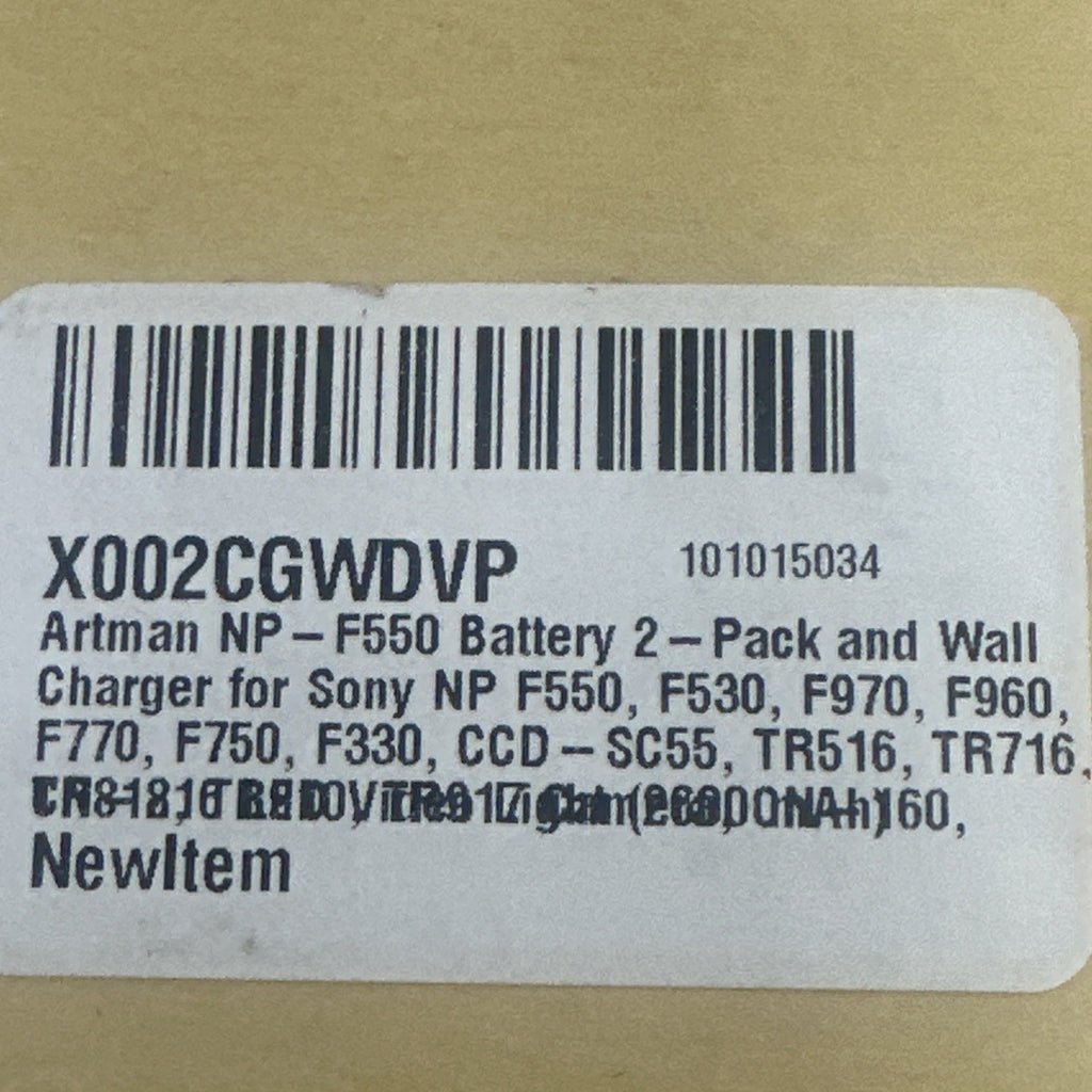 Artman NP-F550 Battery 2Pack and Wall Charger for Sony NP F550, F530, F970, F960