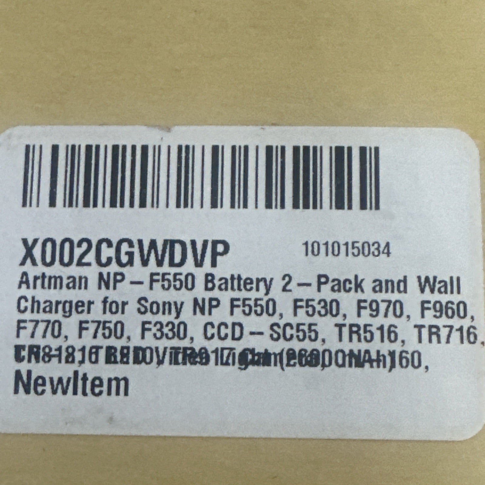 Artman NP-F550 Battery 2Pack and Wall Charger for Sony NP F550, F530, F970, F960